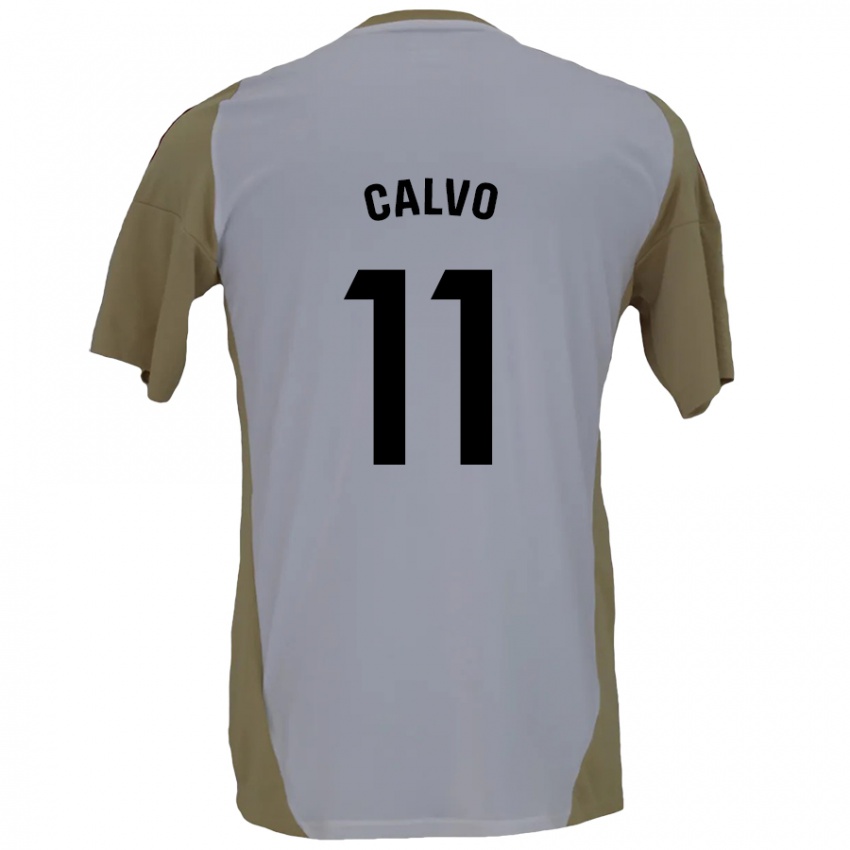 Kinder Álex Calvo #11 Braunweiß Auswärtstrikot Trikot 2024/25 T-Shirt