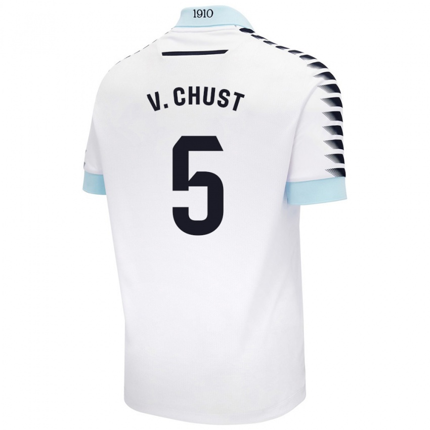 Kinder Victor Chust #5 Weiß Blau Auswärtstrikot Trikot 2024/25 T-Shirt