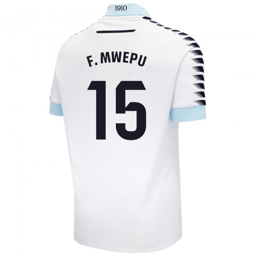 Kinder Francisco Mwepu #15 Weiß Blau Auswärtstrikot Trikot 2024/25 T-Shirt