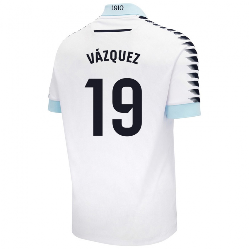 Kinder Borja Vázquez #19 Weiß Blau Auswärtstrikot Trikot 2024/25 T-Shirt