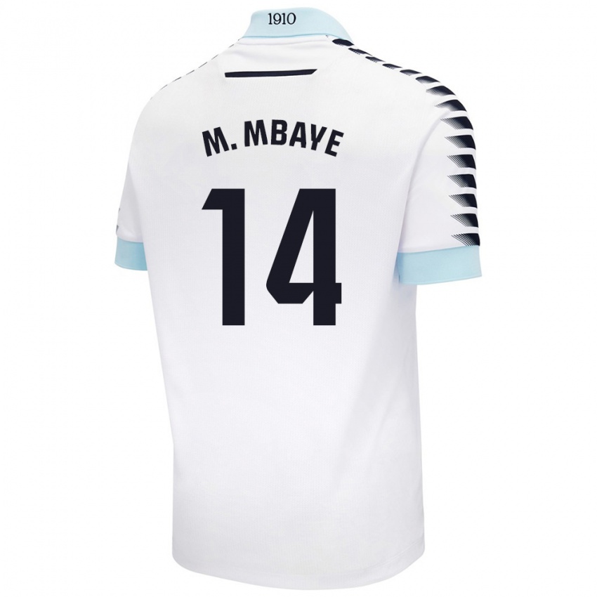 Kinder Momo Mbaye #14 Weiß Blau Auswärtstrikot Trikot 2024/25 T-Shirt