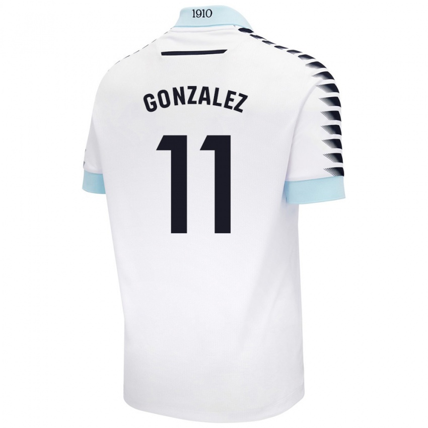 Kinder Chus González #11 Weiß Blau Auswärtstrikot Trikot 2024/25 T-Shirt