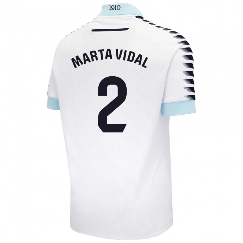 Kinder Marta Vidal Vela #2 Weiß Blau Auswärtstrikot Trikot 2024/25 T-Shirt