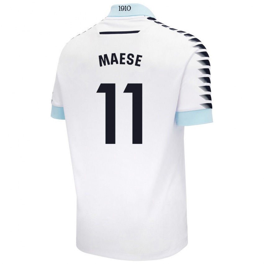 Kinder María Del Carmen Maese Gaitán #11 Weiß Blau Auswärtstrikot Trikot 2024/25 T-Shirt