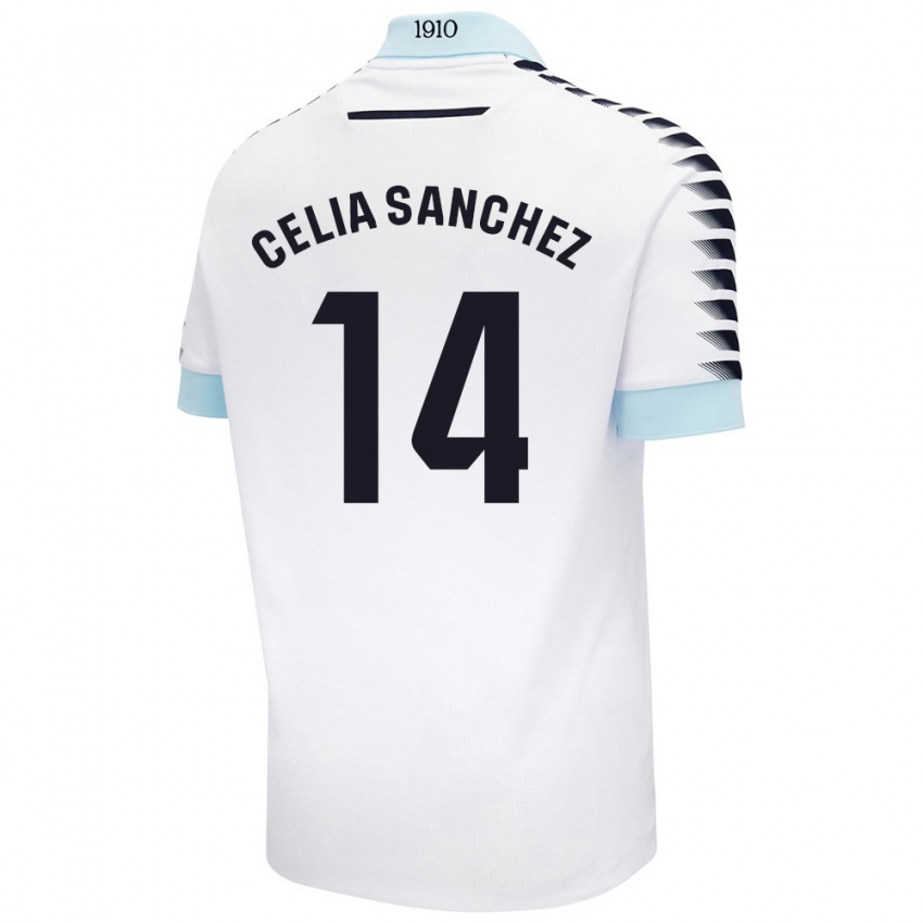 Kinder Celia Sánchez García #14 Weiß Blau Auswärtstrikot Trikot 2024/25 T-Shirt