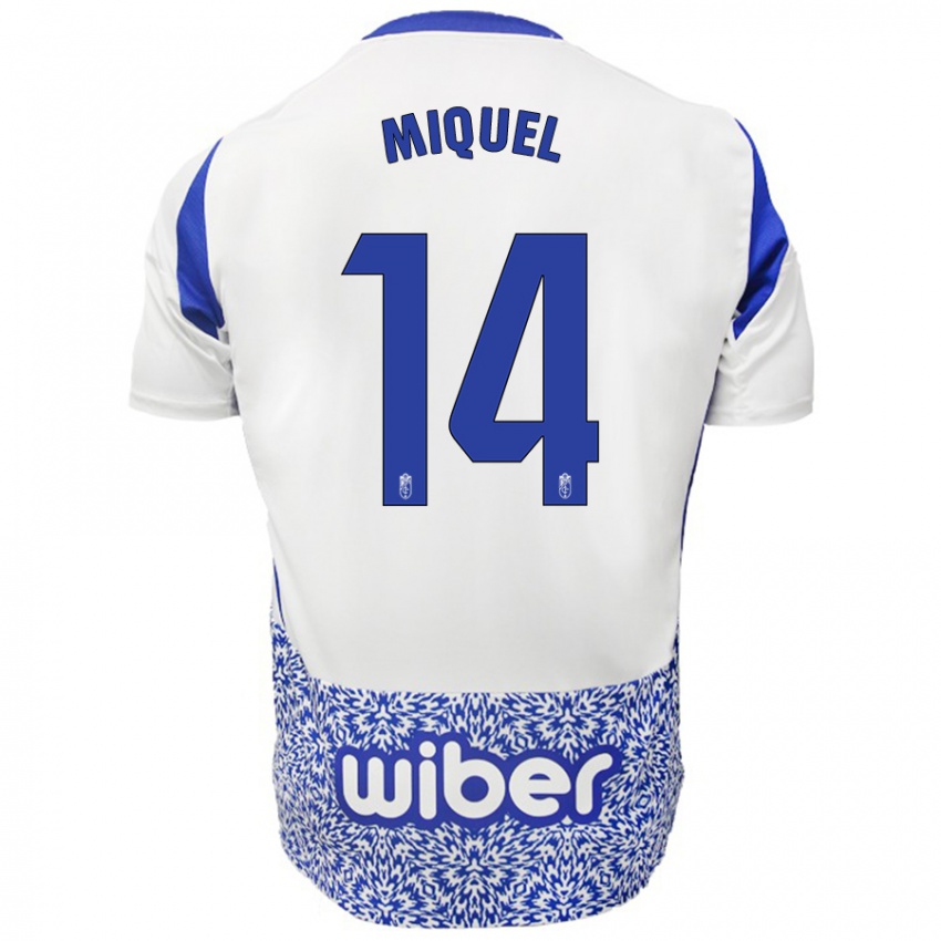 Kinder Ignasi Miquel #14 Weiß Blau Auswärtstrikot Trikot 2024/25 T-Shirt