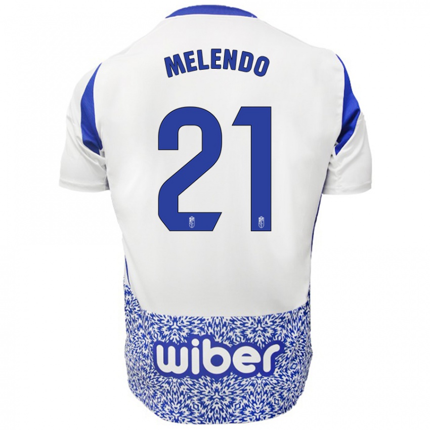 Kinder Óscar Melendo #21 Weiß Blau Auswärtstrikot Trikot 2024/25 T-Shirt