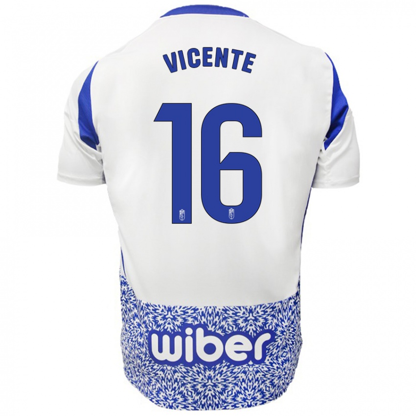 Kinder Nerea Vicente #16 Weiß Blau Auswärtstrikot Trikot 2024/25 T-Shirt