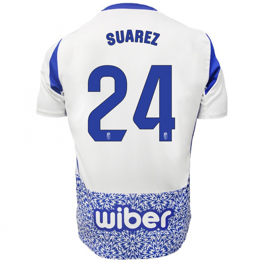 Kinder Carlota Suárez #24 Weiß Blau Auswärtstrikot Trikot 2024/25 T-Shirt