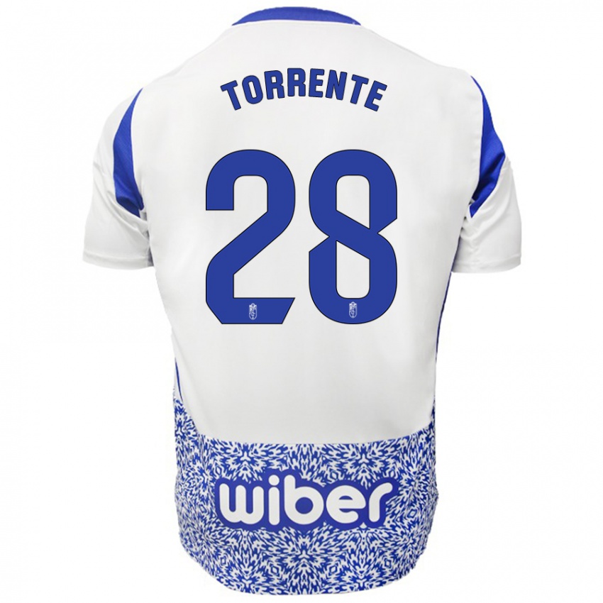 Kinder Raúl Torrente #28 Weiß Blau Auswärtstrikot Trikot 2024/25 T-Shirt