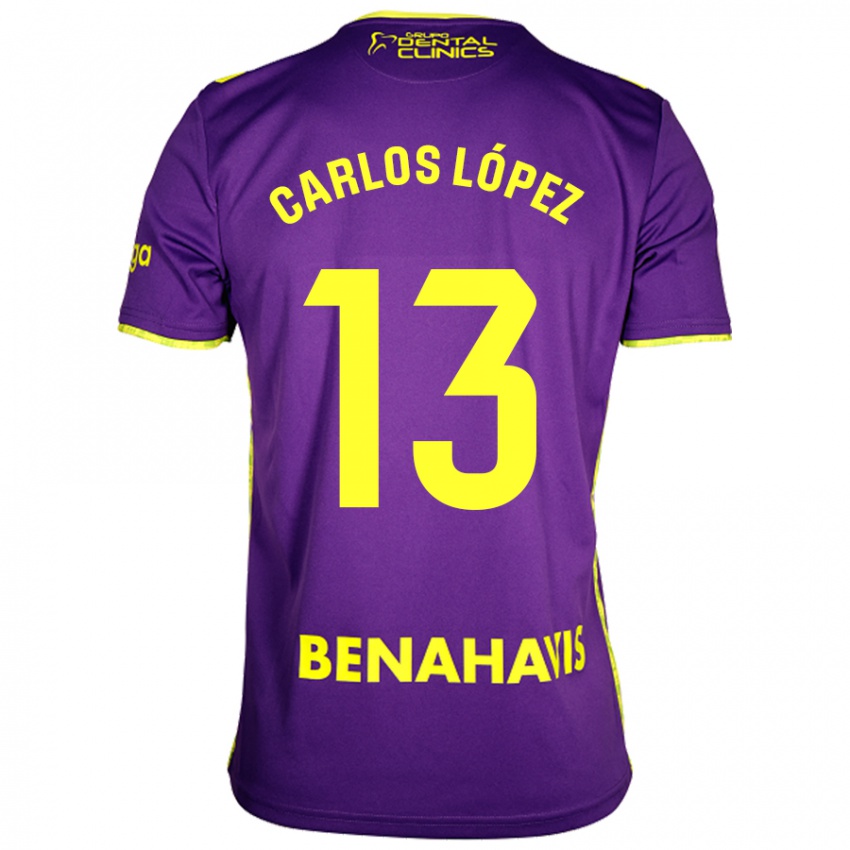 Kinder Carlos López #13 Lila Gelb Auswärtstrikot Trikot 2024/25 T-Shirt