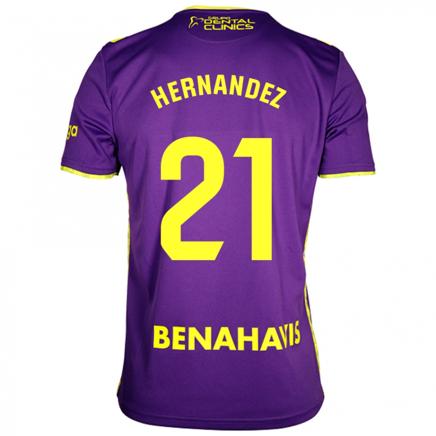 Kinder Juan Hernández #21 Lila Gelb Auswärtstrikot Trikot 2024/25 T-Shirt