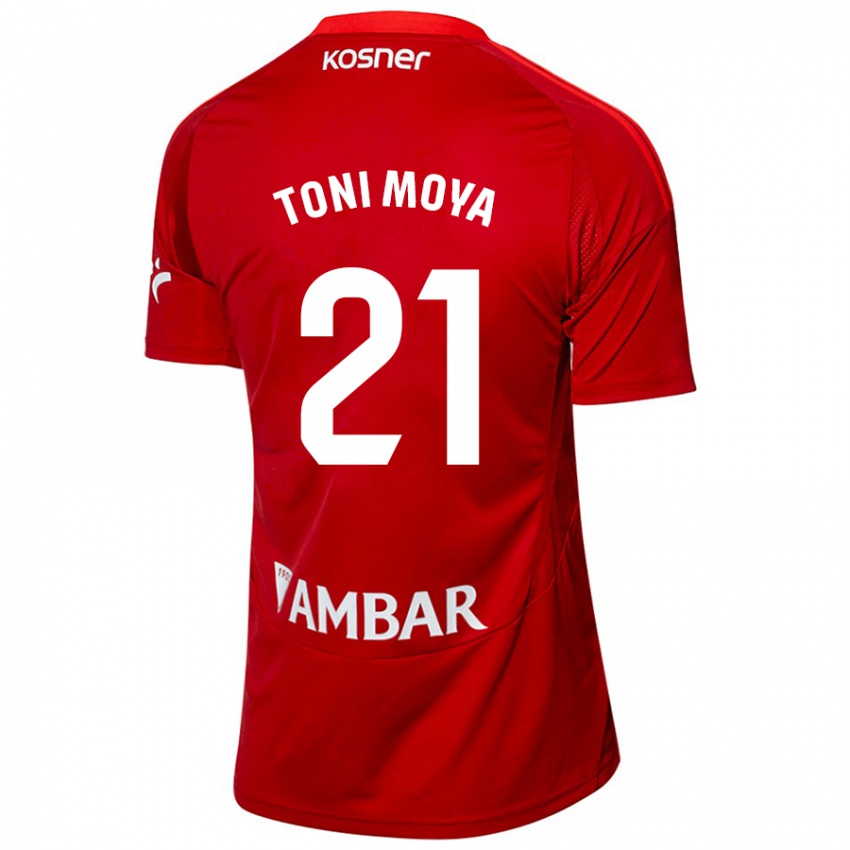 Kinder Toni Moya #21 Weiß Blau Auswärtstrikot Trikot 2024/25 T-Shirt