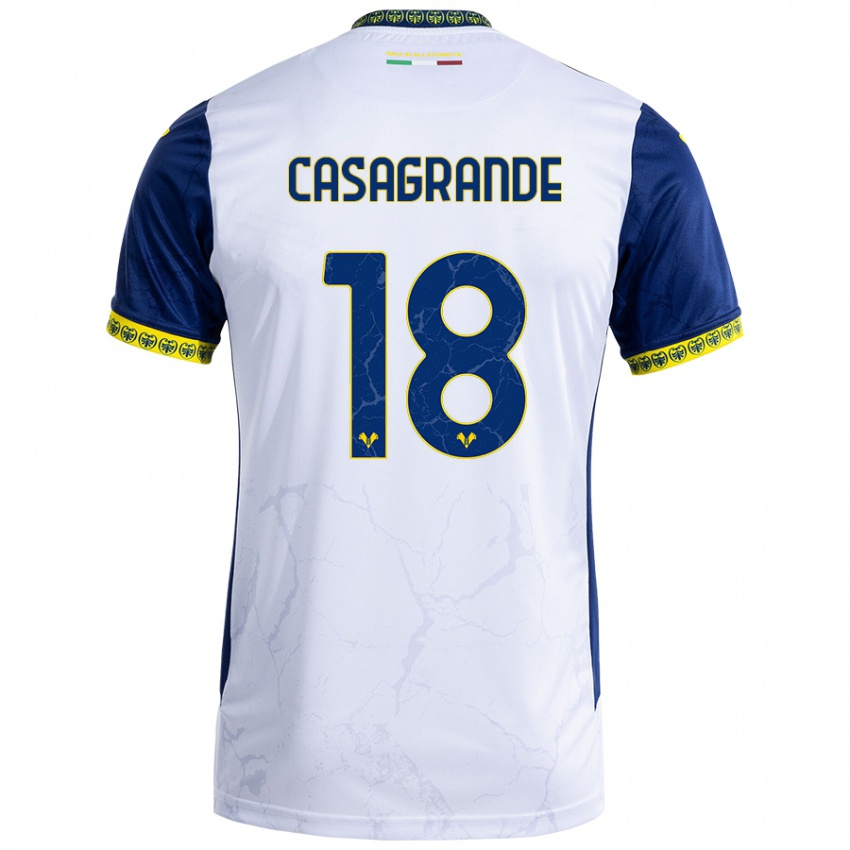 Kinder Davide Casagrande #18 Weiß Blau Auswärtstrikot Trikot 2024/25 T-Shirt