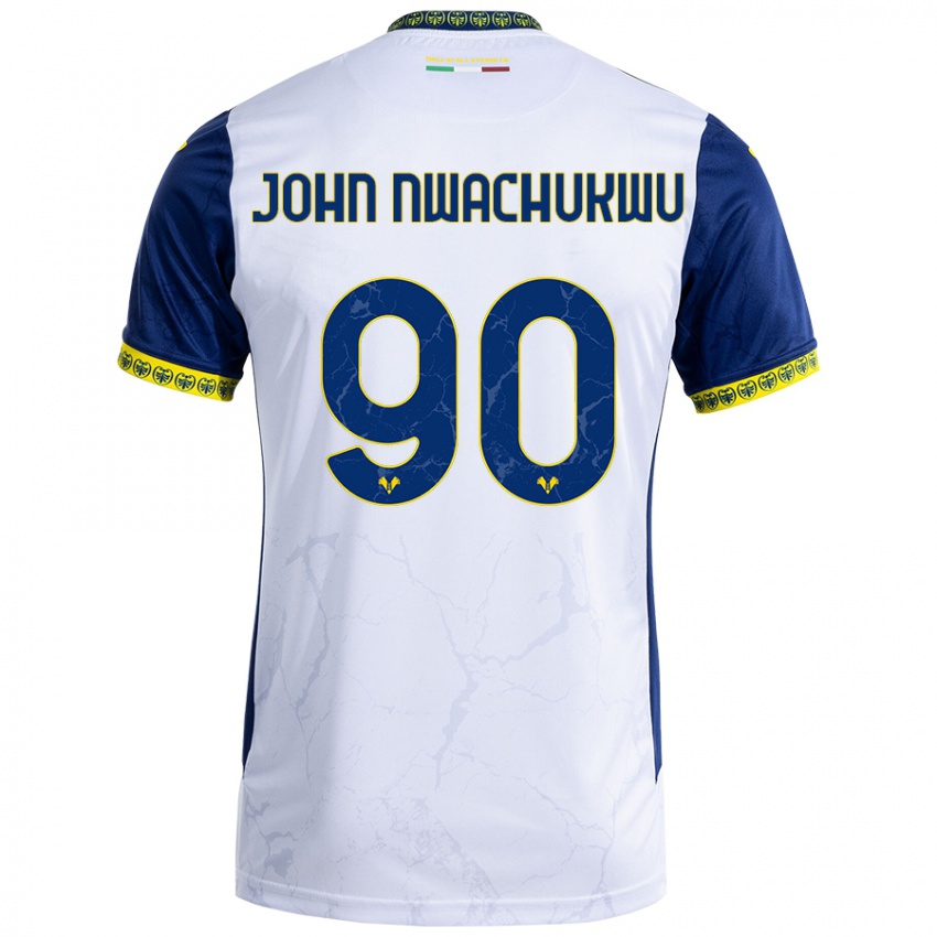 Kinder Samuel John Nwachukwu #90 Weiß Blau Auswärtstrikot Trikot 2024/25 T-Shirt