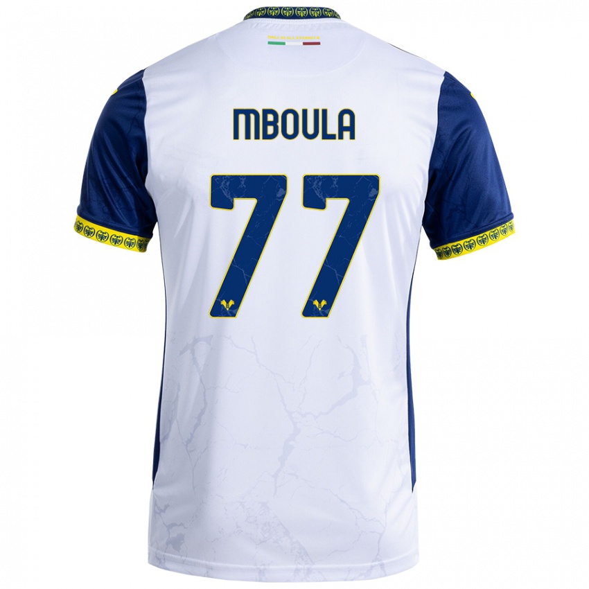 Kinder Jordi Mboula #77 Weiß Blau Auswärtstrikot Trikot 2024/25 T-Shirt