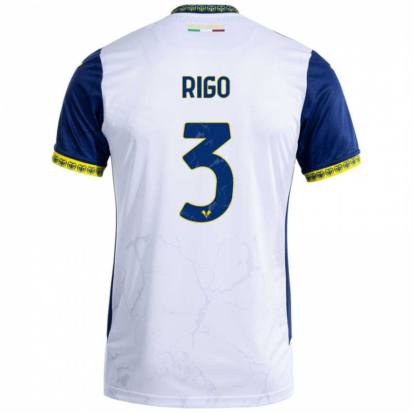 Kinder Mattia Rigo #3 Weiß Blau Auswärtstrikot Trikot 2024/25 T-Shirt