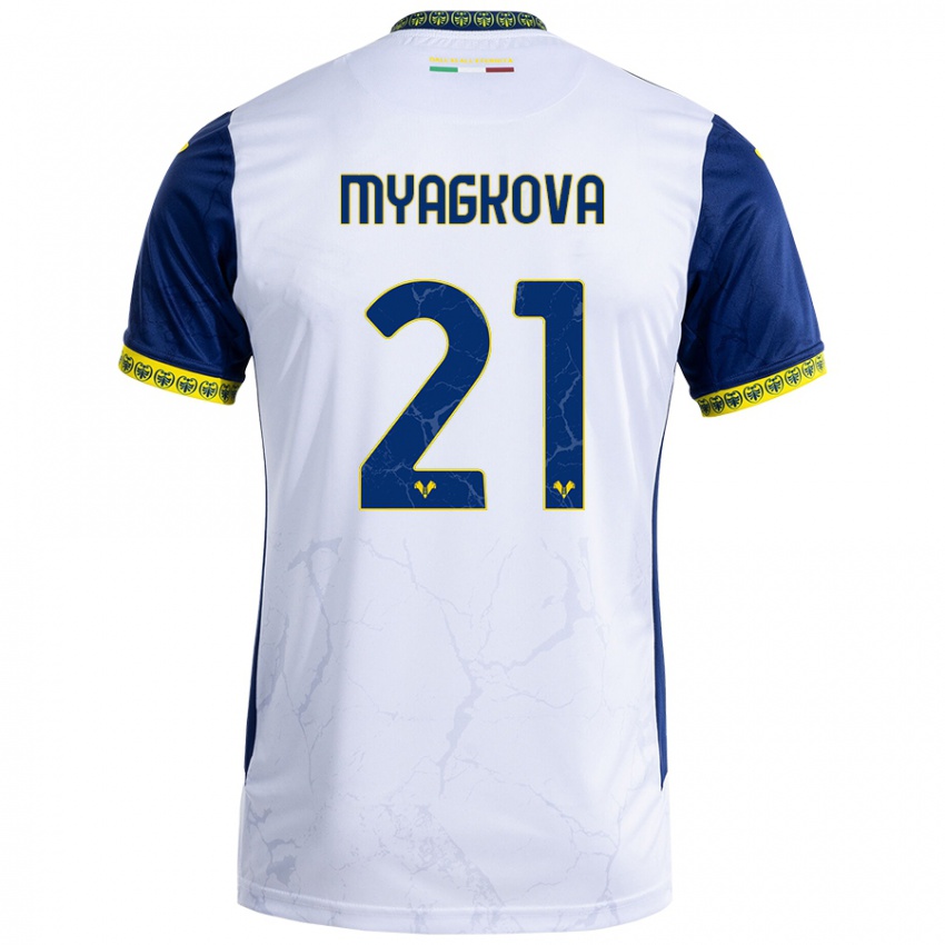 Kinder Alina Myagkova #21 Weiß Blau Auswärtstrikot Trikot 2024/25 T-Shirt