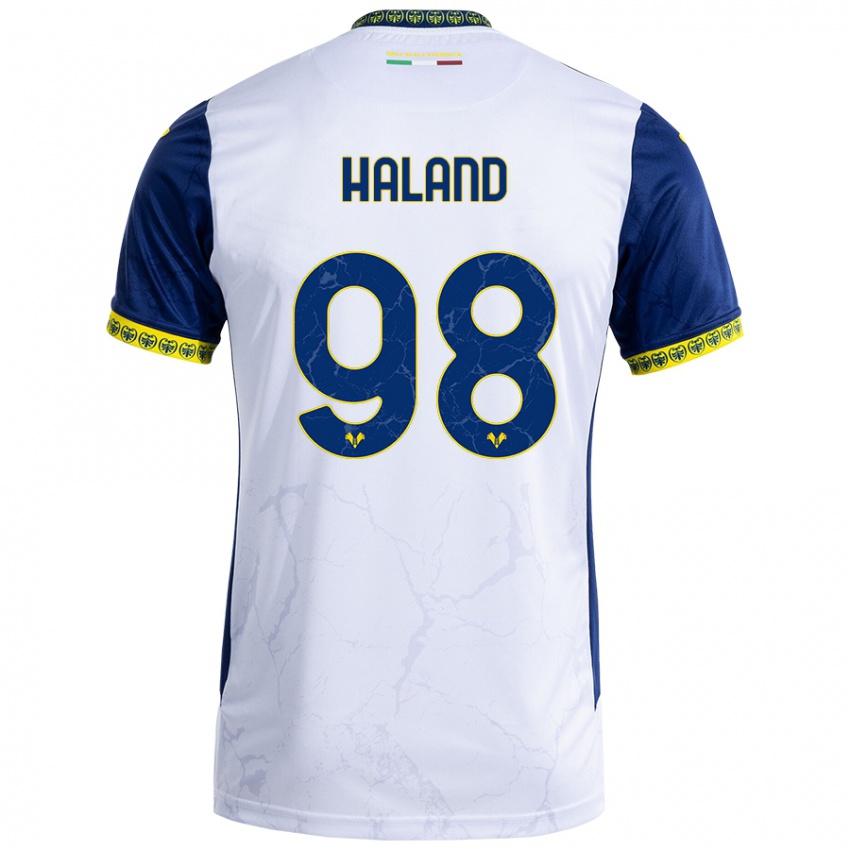 Kinder Benedicte Iversen Håland #98 Weiß Blau Auswärtstrikot Trikot 2024/25 T-Shirt