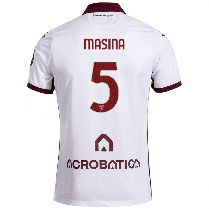 Kinder Adam Masina #5 Weiß Kastanienbraun Auswärtstrikot Trikot 2024/25 T-Shirt