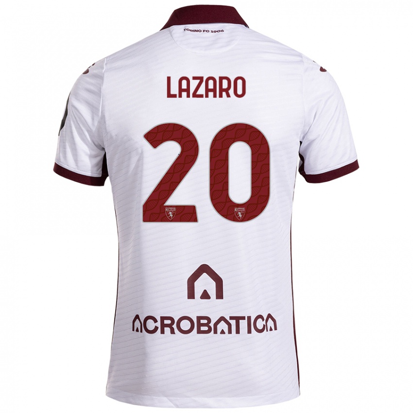 Kinder Valentino Lazaro #20 Weiß Kastanienbraun Auswärtstrikot Trikot 2024/25 T-Shirt