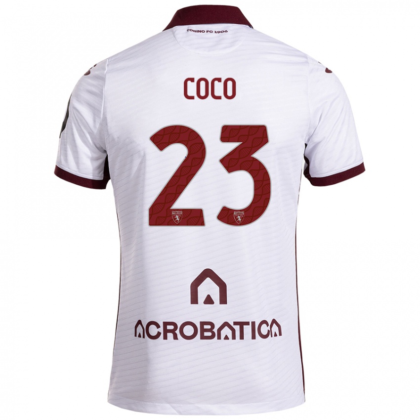 Kinder Saúl Coco #23 Weiß Kastanienbraun Auswärtstrikot Trikot 2024/25 T-Shirt