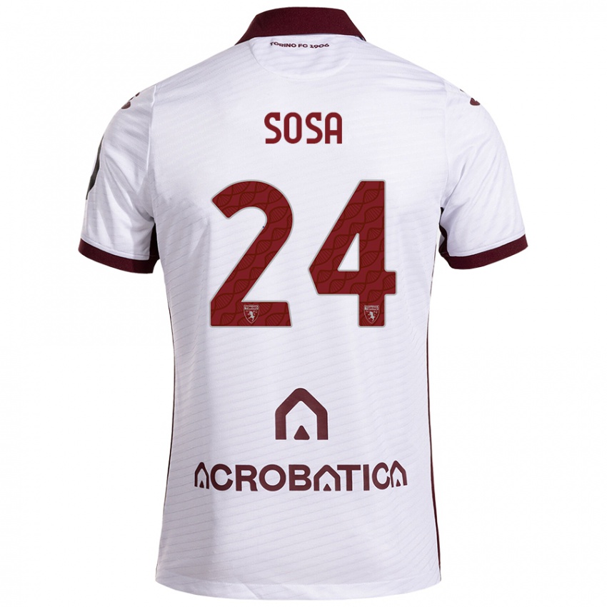 Kinder Borna Sosa #24 Weiß Kastanienbraun Auswärtstrikot Trikot 2024/25 T-Shirt