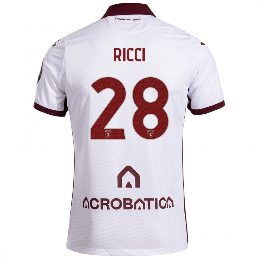 Kinder Samuele Ricci #28 Weiß Kastanienbraun Auswärtstrikot Trikot 2024/25 T-Shirt