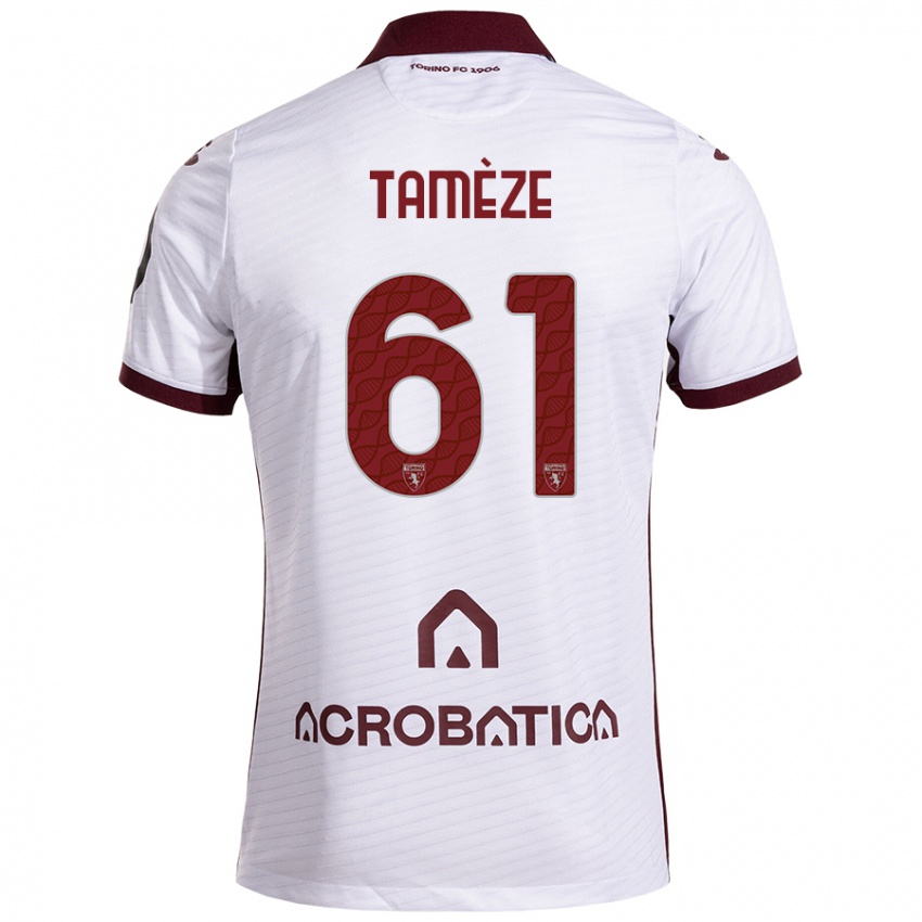 Kinder Adrien Tamèze #61 Weiß Kastanienbraun Auswärtstrikot Trikot 2024/25 T-Shirt