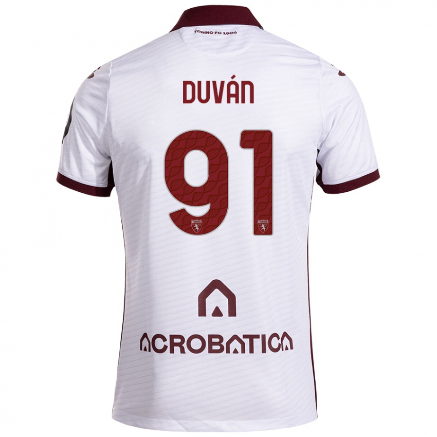 Kinder Duván Zapata #91 Weiß Kastanienbraun Auswärtstrikot Trikot 2024/25 T-Shirt