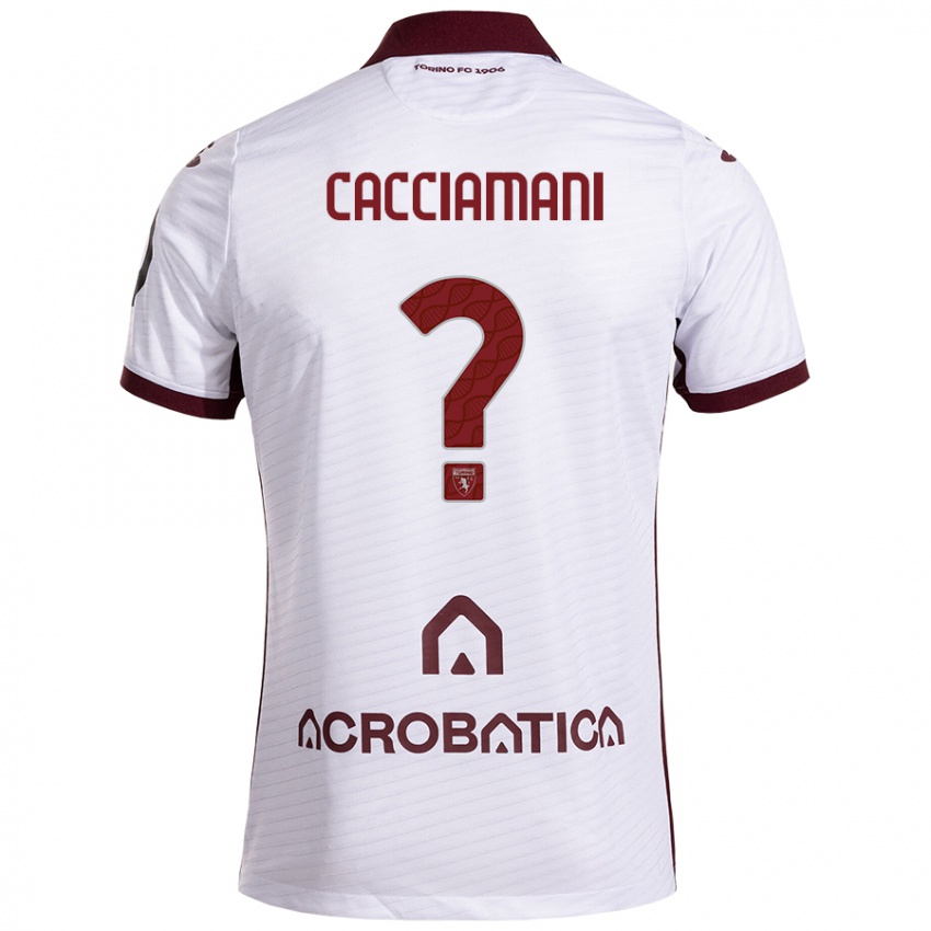 Kinder Alessio Cacciamani #0 Weiß Kastanienbraun Auswärtstrikot Trikot 2024/25 T-Shirt