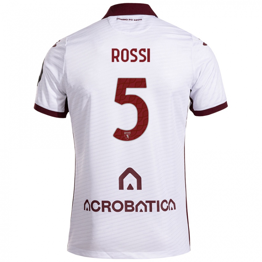 Kinder Simone Rossi #5 Weiß Kastanienbraun Auswärtstrikot Trikot 2024/25 T-Shirt