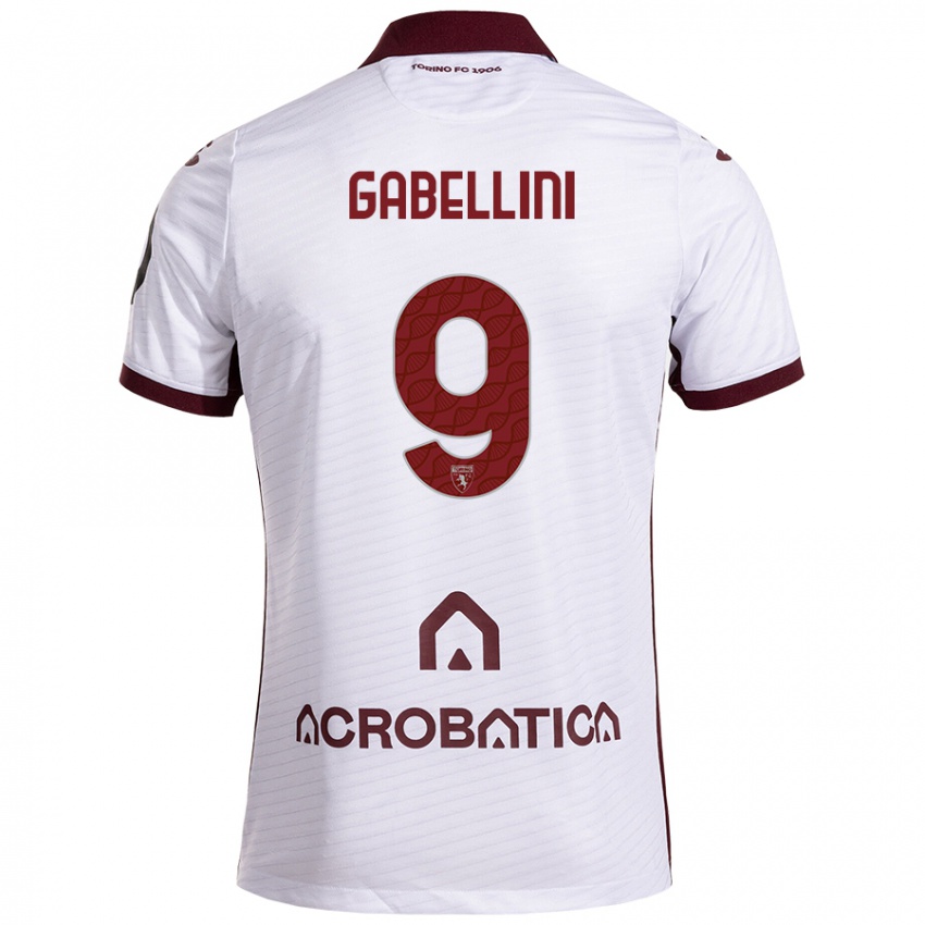 Kinder Tommaso Gabellini #9 Weiß Kastanienbraun Auswärtstrikot Trikot 2024/25 T-Shirt