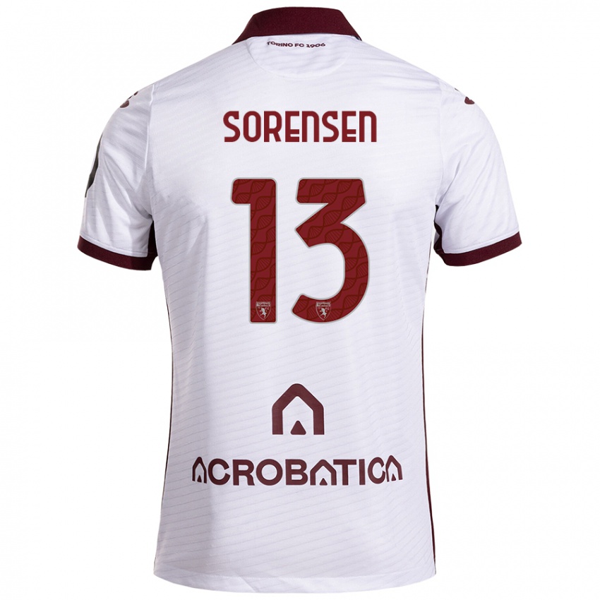 Kinder Ben Sørensen #13 Weiß Kastanienbraun Auswärtstrikot Trikot 2024/25 T-Shirt