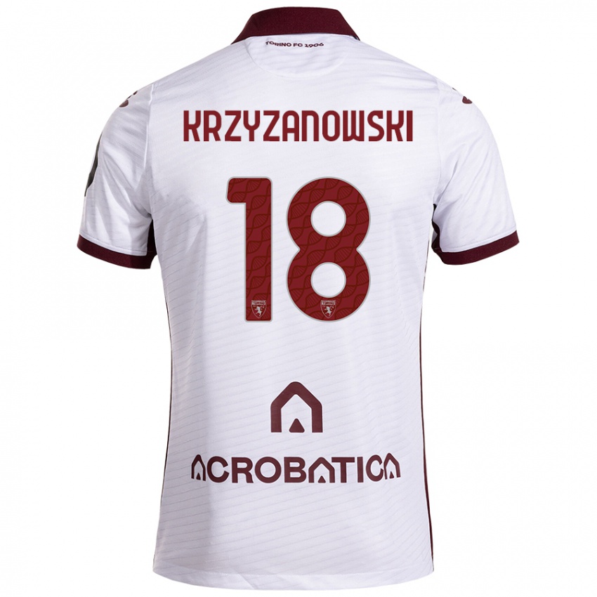 Kinder Jakub Krzyzanowski #18 Weiß Kastanienbraun Auswärtstrikot Trikot 2024/25 T-Shirt