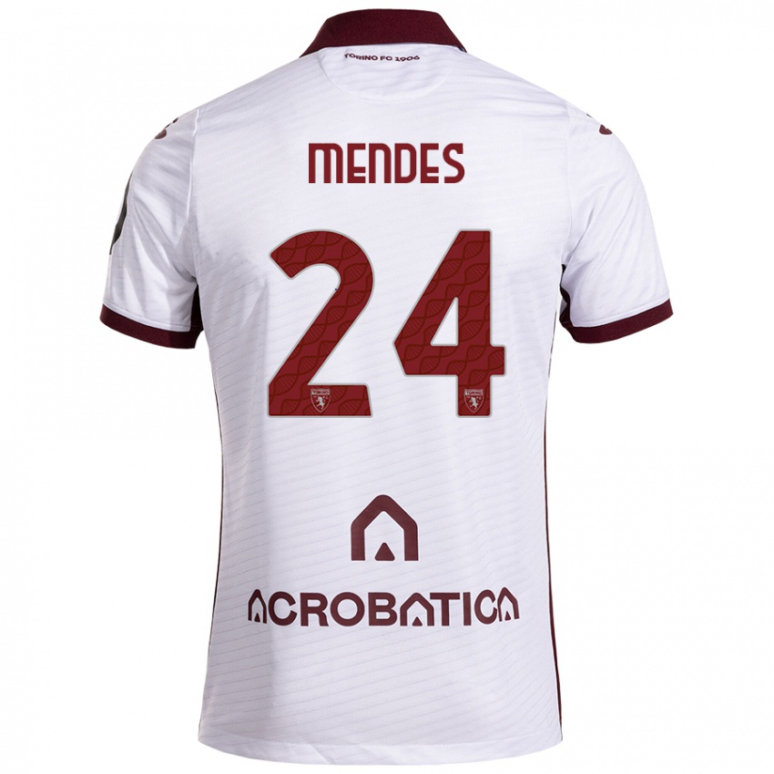 Kinder Rodrigo Mendes #24 Weiß Kastanienbraun Auswärtstrikot Trikot 2024/25 T-Shirt