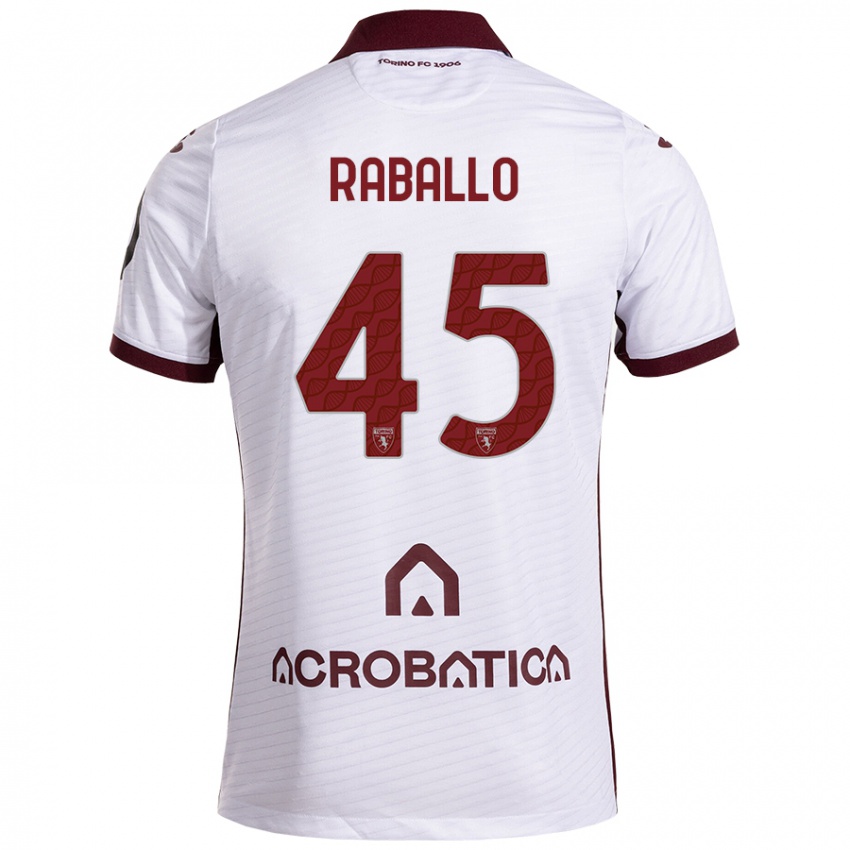 Kinder Alessio Raballo #45 Weiß Kastanienbraun Auswärtstrikot Trikot 2024/25 T-Shirt