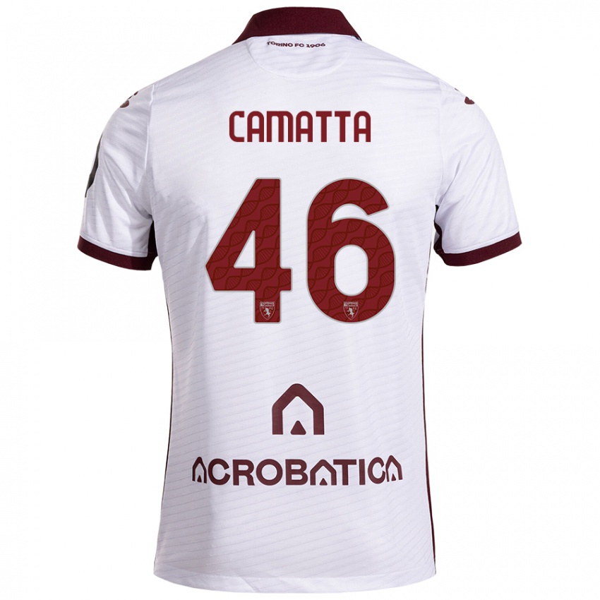 Kinder Alessandro Camatta #46 Weiß Kastanienbraun Auswärtstrikot Trikot 2024/25 T-Shirt