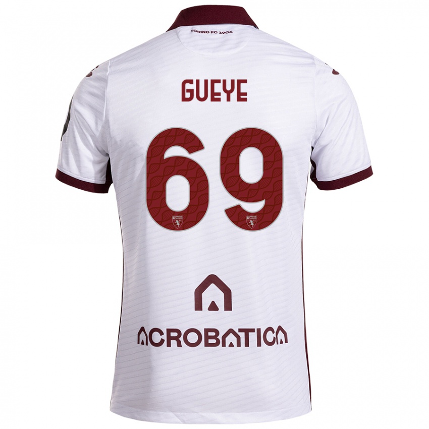 Kinder Ousmane Gueye #69 Weiß Kastanienbraun Auswärtstrikot Trikot 2024/25 T-Shirt