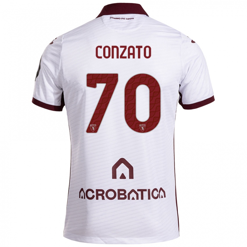 Kinder Filippo Conzato #70 Weiß Kastanienbraun Auswärtstrikot Trikot 2024/25 T-Shirt