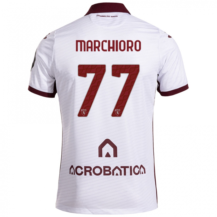 Kinder Raffaele Marchioro #77 Weiß Kastanienbraun Auswärtstrikot Trikot 2024/25 T-Shirt