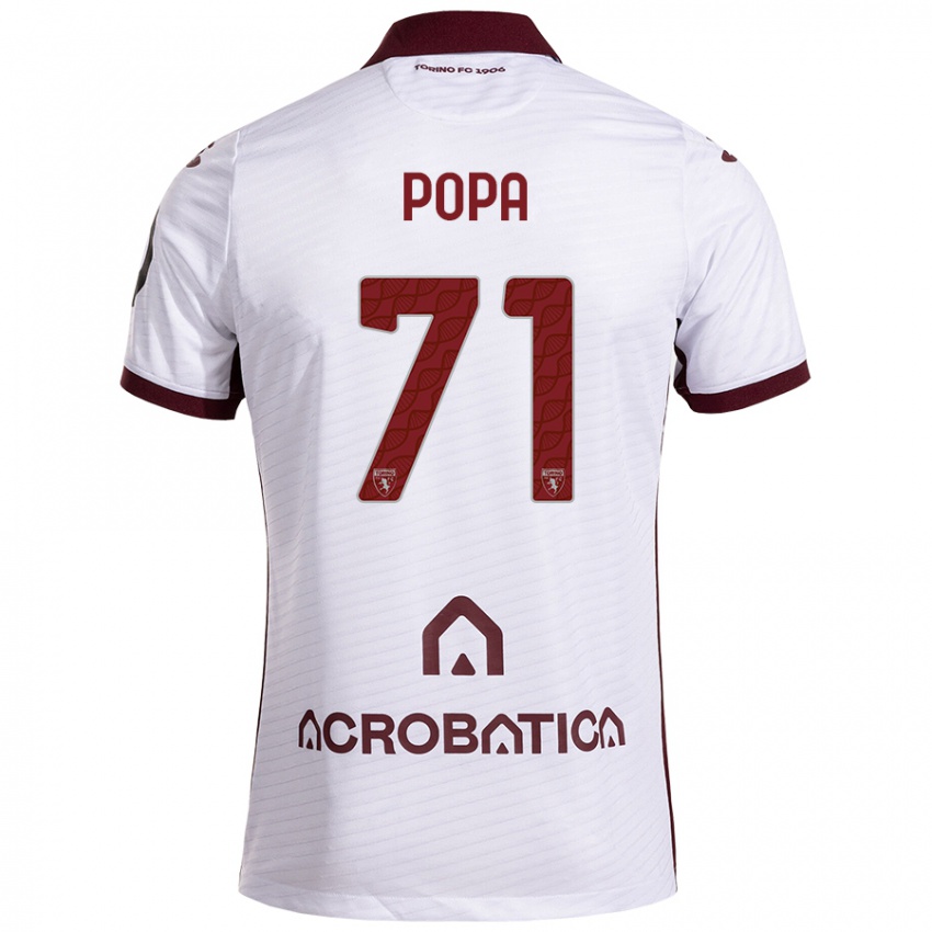 Kinder Mihai Popa #71 Weiß Kastanienbraun Auswärtstrikot Trikot 2024/25 T-Shirt