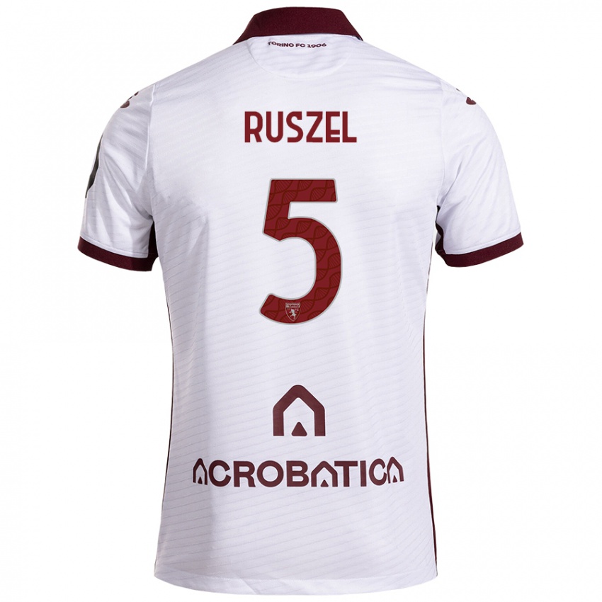 Kinder Marcel Ruszel #5 Weiß Kastanienbraun Auswärtstrikot Trikot 2024/25 T-Shirt