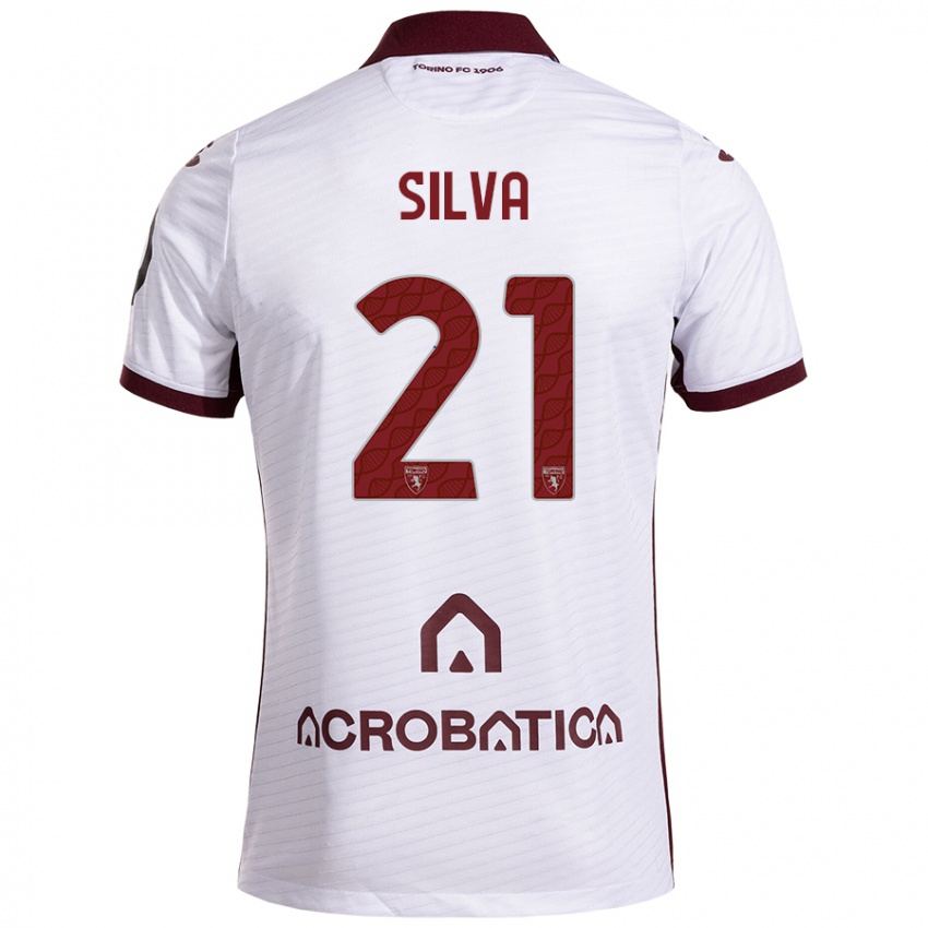 Kinder Jonathan Silva #21 Weiß Kastanienbraun Auswärtstrikot Trikot 2024/25 T-Shirt