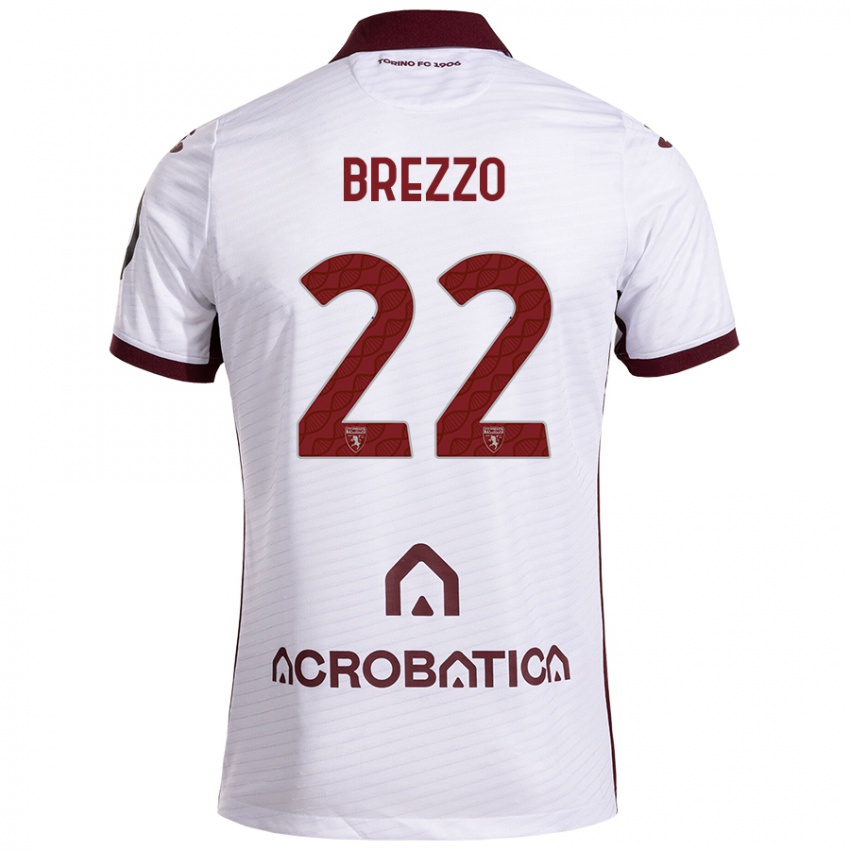 Kinder Matteo Brezzo #22 Weiß Kastanienbraun Auswärtstrikot Trikot 2024/25 T-Shirt