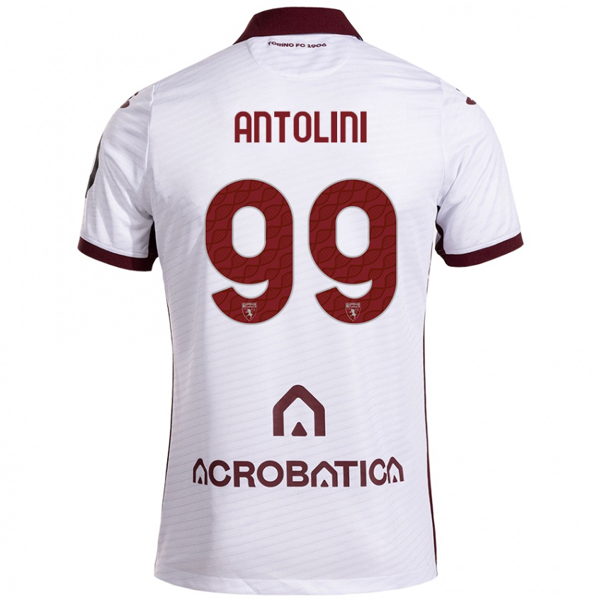 Kinder Jacopo Antolini #99 Weiß Kastanienbraun Auswärtstrikot Trikot 2024/25 T-Shirt