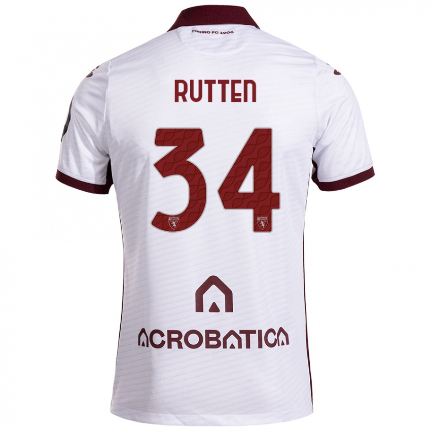 Kinder Jill Rutten #34 Weiß Kastanienbraun Auswärtstrikot Trikot 2024/25 T-Shirt