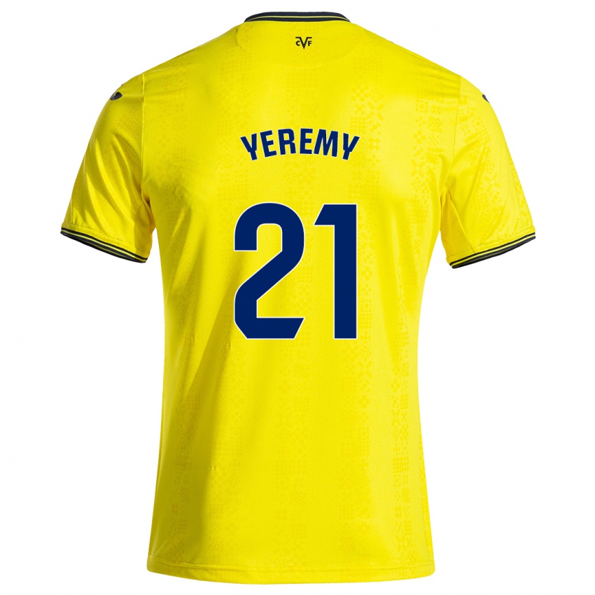 Herren Yéremy Pino #21 Gelb Schwarz Heimtrikot Trikot 2024/25 T-Shirt