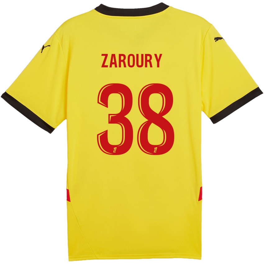 Herren Anass Zaroury #38 Gelb Rot Heimtrikot Trikot 2024/25 T-Shirt