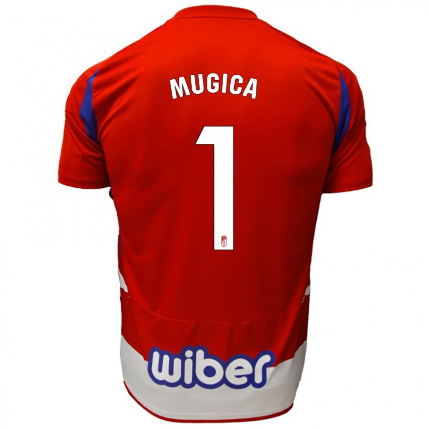 Herren Juan Múgica #1 Rot Weiß Blau Heimtrikot Trikot 2024/25 T-Shirt